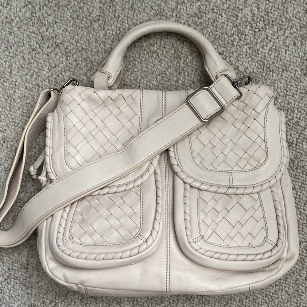 Elegant Cream Woven Leather Handbag